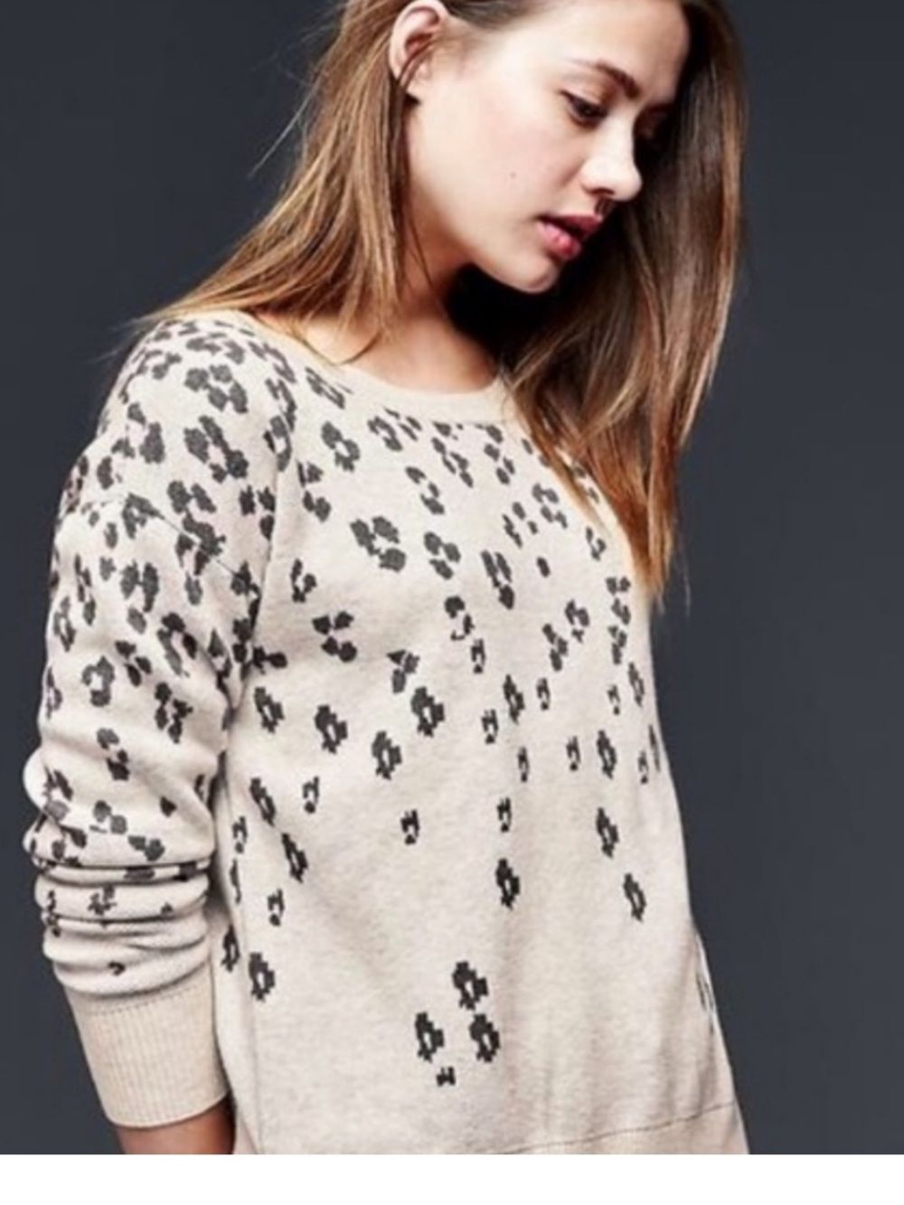 Gap Brooklyn Sweater Animal Print Oatmeal Pink Womens Large